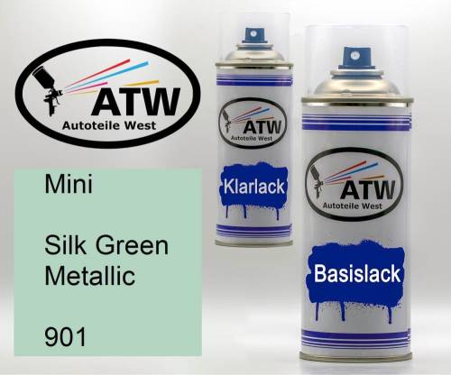 Mini, Silk Green Metallic, 901: 400ml Sprühdose + 400ml Klarlack - Set, von ATW Autoteile West.